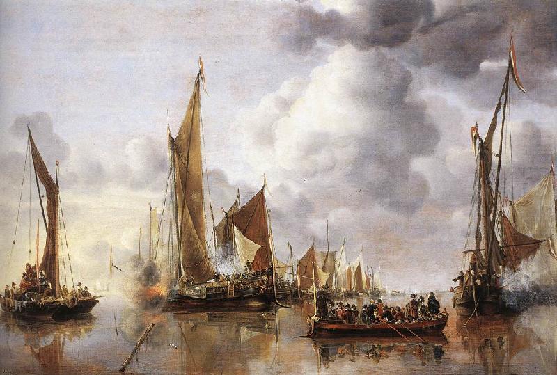 CAPELLE, Jan van de The State Barge Saluted by the Home Fleet df china oil painting image